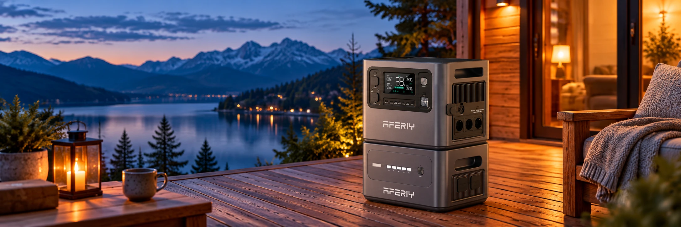AFERIY P280 с аккумулятором на террасе небольшого дома